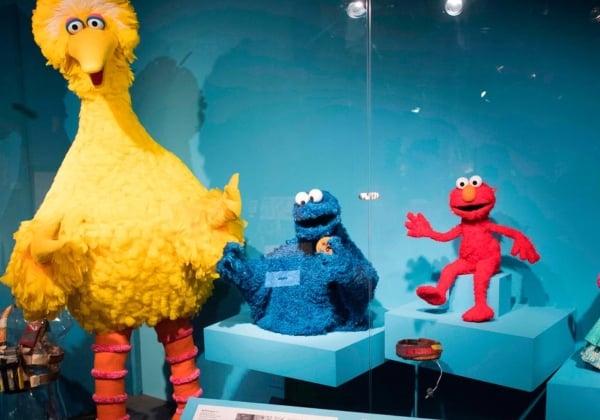 Shots of Sesame Street characters from the Museum's Jim Henson Exhibition.
