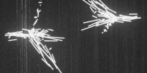 Early experimental images in 3D computer animation, looking like white sparks on a black background