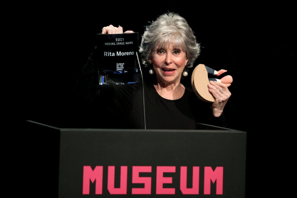 Pictured: In the Redstone Theater, Rita Moreno accepts her award. PHOTO by Marion Curtis / StarPix for MoMI