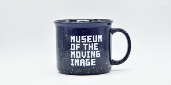 A camping mug with the words Museum of the Moving Image