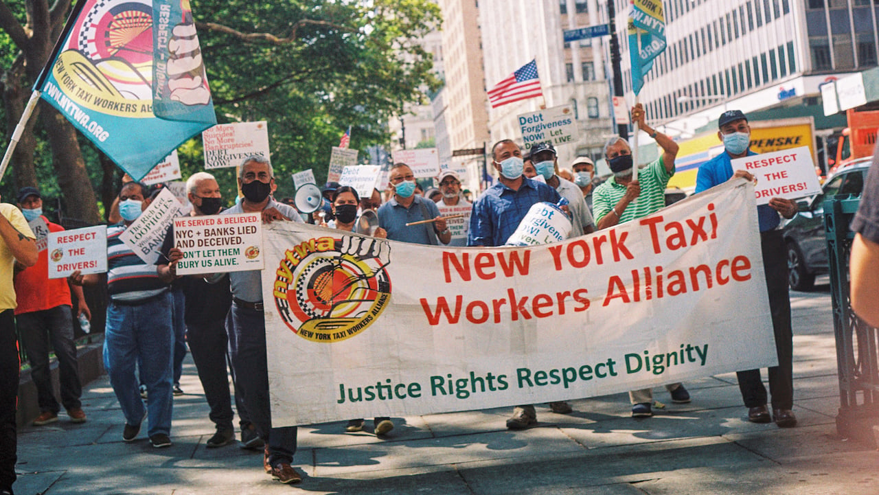 A New York Taxi workers march