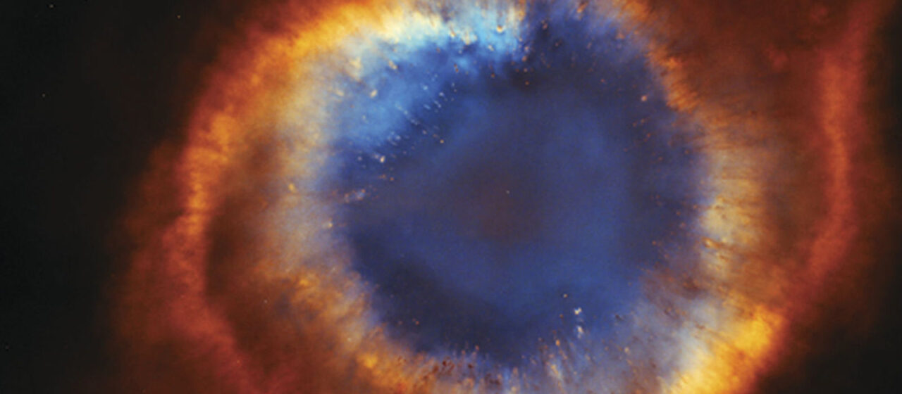 An image of blue and orange bursting out of the dark universe