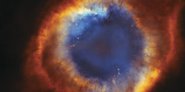 An image of blue and orange bursting out of the dark universe
